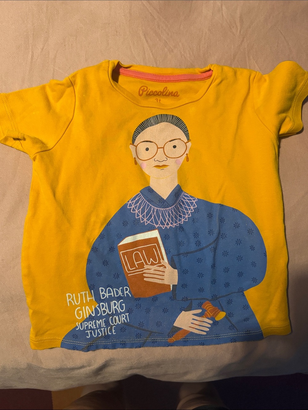 Piccolina Girls' Yellow Ruth Bader Ginsburg Graphic Short Sleeve Tee